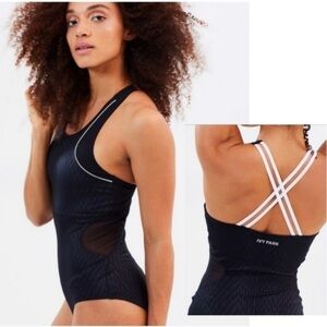 Ivy Park Beyoncé Mesh Panel One Piece Bodysuit Swimsuit Black Athletic Sz S